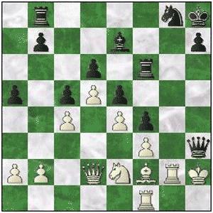 Game position after 30...Qxh3+!!
