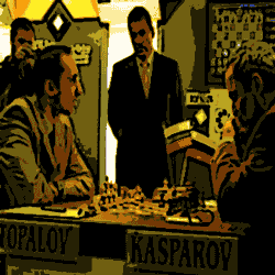 Garry Kasparov playing Veselin Topalov in his last appearance in top level professional chess.
