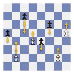 Chess Basics: Pawns on their starting blocks have the option of moving one or two squares but can only move forward one square on their subsequent moves
