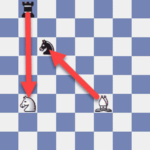 Chess Rules: The White Bishop can capture the Black Knight and the Black Rook can capture the White Knight